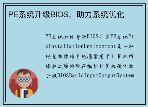 PE系统升级BIOS，助力系统优化